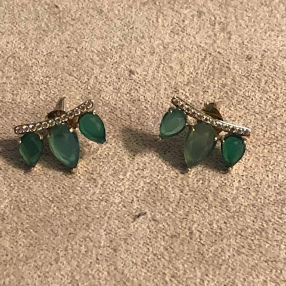 Gold/Green Onyx Wing Stud Earrings